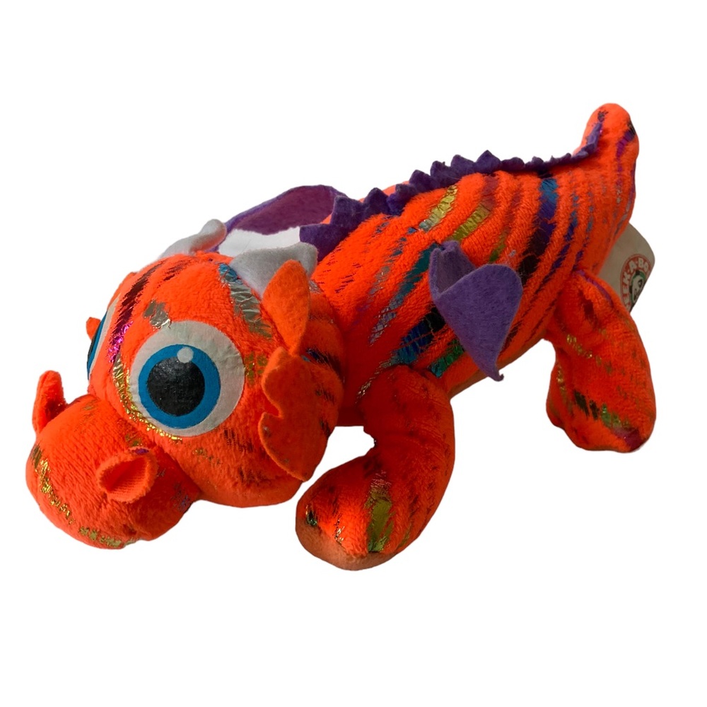 Peek‎ A Boo Toys Orange Sparkle Dragon Purple Wings Stuffed Animal Plush 9.5"
